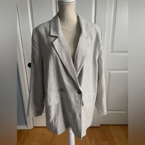 Old Navy Linen Striped Gray/White Blazer-Large-New With Tags
